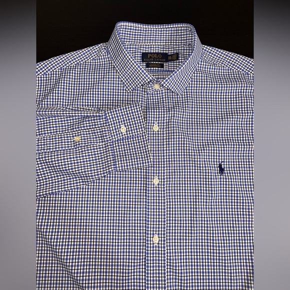 Ralph Lauren Shirt XXL Mens Blue Gingham Check Nylon Blend Preppy Pony Button Up - Picture 1 of 7